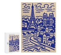 Jigsaw 300 PCS for Adults Paris Cityscape Illustration in Blue Jigsaw Puzzle Brain Teaser Game Difficult Hard Deal As Gifts for The Whole Family 300 PCS
