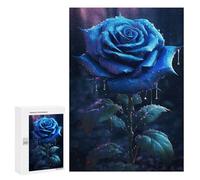Jigsaw 300 PCS for Adults Rainy Blue Rose Flower Adult Jigsaw Puzzle Fun Games Analysis And Logic Unique Birthday And Gifts 300 PCS
