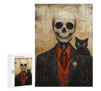 `jigsaw 300 PCS for Adults Skull in Suit with Black Cat Jigsaws for Adults Puzzle Stress Reliever Challenging To Complete Stress Reduction Gifts 300 PCS
