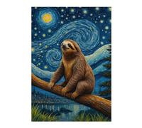 Jigsaw 300 PCS for Adults Sloth Starry Night Puzzles for Adults Brain Teaser Game Perfect Decoration Help The Brain Exercise 300 PCS