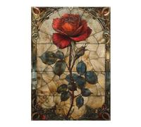 Jigsaw 300 PCS for Adults Stained Glass Red Rose Puzzles for Adults Brain Teaser Game Perfect Decoration Help The Brain Exercise 300 PCS