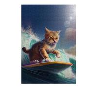 Jigsaw 300 PCS for Adults Surfing Cat Adventure Puzzles for Adults Brain Teaser Game Perfect Decoration Help The Brain Exercise 300 PCS
