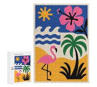 Jigsaw 300 PCS for Adults Tropical Beach Scene with Flamingo Jigsaw Puzzle Brain Teaser Game Difficult Hard Deal As Gifts for The Whole Family 300 PCS