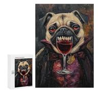 `jigsaw 300 PCS for Adults Vampire Pug with Wine Glass-1 Jigsaws for Adults Puzzle Stress Reliever Challenging To Complete Stress Reduction Gifts 300 PCS
