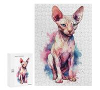 Jigsaw 300 PCS for Adults Watercolor Sphynx Cat Art Adult Jigsaw Puzzle Fun Games Analysis And Logic Unique Birthday And Gifts 300 PCS