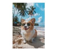 Jigsaw 300 PCS for Adults Welsh Corgi Sunglasses Puzzles for Adults Brain Teaser Game Perfect Decoration Help The Brain Exercise 300 PCS