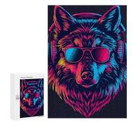 Jigsaw 300 PCS for Adults Wolf Headphones Sunglasses Art Print-1 Jigsaw Puzzle Brain Teaser Game Difficult Hard Deal As Gifts for The Whole Family 300 PCS