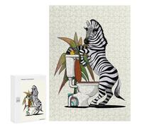 Jigsaw 300 PCS for Adults Zebra Using The Toilet Jigsaw Puzzle Brain Teaser Game Difficult Hard Deal As Gifts for The Whole Family 300 PCS