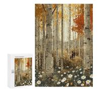 Jigsaw 300 PCS for Teenagers Autumn Birch Forest Walk Puzzles for Teenagers Analysis And Logic Train Your Brain And Hands Unique Challenge Game 300 PCS