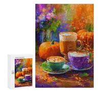 Jigsaw 300 PCS for Teenagers Autumn Pumpkin Latte Art-1 Puzzle For Teenagers Difficult Hard Fun Activities at Home Addictive Toys to Cultivate Patience 300 PCS