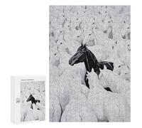 Jigsaw 300 PCS for Teenagers Black Horse Among White Ones-2 Puzzle For Teenagers Difficult Hard Fun Activities at Home Addictive Toys to Cultivate Patience 300 PCS