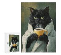 Jigsaw 300 PCS for Teenagers Cozy Cat with Coffee Mug -3 Puzzle For Teenagers Difficult Hard Fun Activities at Home Addictive Toys to Cultivate Patience 300 PCS