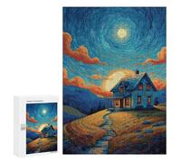 Jigsaw 300 PCS for Teenagers Cozy Moonlit Cottage Scene Puzzle For Teenagers Enhance Memory Challenging To Complete Family Fun & Game Night 300 PCS