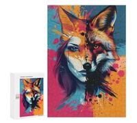 Jigsaw 300 PCS for Teenagers Fox Woman Art Print Puzzle For Teenagers Difficult Hard Fun Activities at Home Addictive Toys to Cultivate Patience 300 PCS