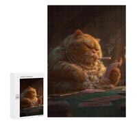 Jigsaw 300 PCS for Teenagers Glamorous Cat Gambler Puzzle For Teenagers Enhance Memory Challenging To Complete Family Fun & Game Night 300 PCS