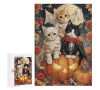 Jigsaw 300 PCS for Teenagers Halloween Cats in Costumes Puzzles for Teenagers Analysis And Logic Train Your Brain And Hands Unique Challenge Game 300 PCS