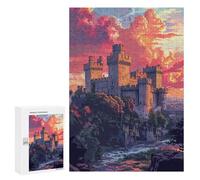 Jigsaw 300 PCS for Teenagers Medieval Castle Sunset-2 Puzzle For Teenagers Enhance Memory Challenging To Complete Family Fun & Game Night 300 PCS