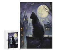 Jigsaw 300 PCS for Teenagers Night Cityscape with Black Cat Puzzle For Teenagers Difficult Hard Fun Activities at Home Addictive Toys to Cultivate Patience 300 PCS