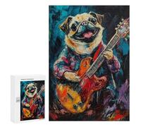 Jigsaw 300 PCS for Teenagers Pug Playing Guitar Painting Puzzles for Teenagers Improve Memory for Birthday, Chrismas Christmas Birthday Gifts 300 PCS