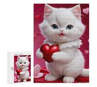 Jigsaw 300 PCS for Teenagerss Adorable Valentine's Day Kitten Puzzles for Teenagerss Analysis And Logic Parent-child Interaction Challenging Game Toys 300 PCS