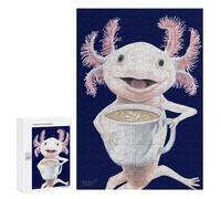 Jigsaw 300 PCS for Teenagerss Axolatte, Smiling Axolotl with Coffee Jigsaw Puzzle Family Games Pattern Assembly Unique Gifts for Birthday And Christmas 300 PCS
