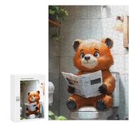 Jigsaw 300 PCS for Teenagerss Bear Reading on Toilet Jigsaw for Adults Toy Wall Decor Presents for Women Unique Gifts for Birthday And Christmas 300 PCS