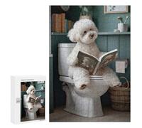 Jigsaw 300 PCS for Teenagerss Bichon Frise on The Toilet Puzzles for Adults Relax Games Staycation Kill Time for Is Ideal As A Gift 300 PCS