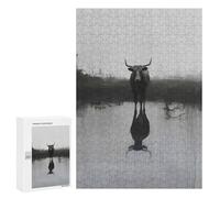 Jigsaw 300 PCS for Teenagerss Black Bull Reflection Puzzles for Adults Relax Games Staycation Kill Time for Is Ideal As A Gift 300 PCS
