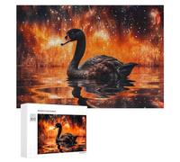 Jigsaw 300 PCS for Teenagerss Black Swan on Fiery Lake Jigsaw Relax Games Difficult Challenge Unique Gifts for Birthday And Christmas 300 PCS
