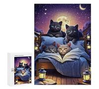 Jigsaw 300 PCS for Teenagerss Cats Reading Under Moonlight Puzzles for Adults Relaxing Games Analysis And Logic Parent-child Interaction 300 PCS