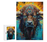 Jigsaw 300 PCS for Teenagerss Colorful Buffalo Portrait Jigsaw Relax Games Difficult Challenge Unique Gifts for Birthday And Christmas 300 PCS