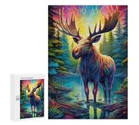 Jigsaw 300 PCS for Teenagerss Colorful Moose in Fantasy Forest Jigsaw Relax Games Difficult Challenge Unique Gifts for Birthday And Christmas 300 PCS