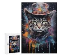 Jigsaw 300 PCS for Teenagerss Cowboy Cat in Hat Adult Jigsaw Hands-on Game Home Decoration Unique Gifts for Birthday And Christmas 300 PCS