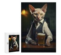 Jigsaw 300 PCS for Teenagerss Devon Rex Cat in The Pub Jigsaw for Adults Toy Wall Decor Presents for Women Unique Gifts for Birthday And Christmas 300 PCS