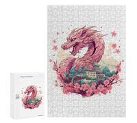 Jigsaw 300 PCS for Teenagerss Dragon Amidst Cherry Blossoms -8 Puzzles for Adults Relax Games Staycation Kill Time for Is Ideal As A Gift 300 PCS