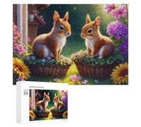 Jigsaw 300 PCS for Teenagerss Floral Basket Squirrels Garden Scene Jigsaw Relax Games Difficult Challenge Unique Gifts for Birthday And Christmas 300 PCS