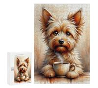 Jigsaw 300 PCS for Teenagerss Fluffy Yorkie with Steamy Cup Puzzles for Teenagerss Analysis And Logic Parent-child Interaction Challenging Game Toys 300 PCS