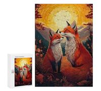 Jigsaw 300 PCS for Teenagerss Fox Couple Sunset Adult Jigsaw Hands-on Game Home Decoration Unique Gifts for Birthday And Christmas 300 PCS