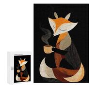 Jigsaw 300 PCS for Teenagerss Fox with Coffee Cup Illustration Jigsaw Puzzle Family Games Pattern Assembly Unique Gifts for Birthday And Christmas 300 PCS
