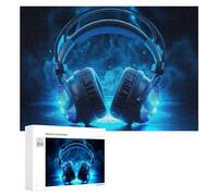 Jigsaw 300 PCS for Teenagerss Glowing Blue Headphones with Neon Lights Jigsaw Relax Games Difficult Challenge Unique Gifts for Birthday And Christmas 300 PCS