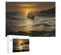 Jigsaw 300 PCS for Teenagerss Golden Sunset Sailboat Adventure -1 Jigsaw Relax Games Difficult Challenge Unique Gifts for Birthday And Christmas 300 PCS