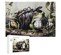 Jigsaw 300 PCS for Teenagerss Journey Begins Frogs with Backpacks Jigsaw Relax Games Difficult Challenge Unique Gifts for Birthday And Christmas 300 PCS