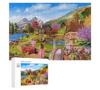 Jigsaw 300 PCS for Teenagerss Mountain Village with Rainbow Jigsaw Puzzle Jigsaw Relax Games Difficult Challenge Unique Gifts for Birthday And Christmas 300 PCS