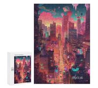 Jigsaw 300 PCS for Teenagerss Neon Cityscape Vibrant Urban Fantasy -3 Jigsaw Relax Games Difficult Challenge Unique Gifts for Birthday And Christmas 300 PCS