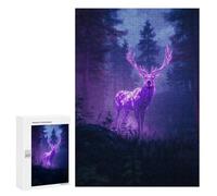 Jigsaw 300 PCS for Teenagerss Neon Deer in Forest Puzzles for Adults Relax Games Staycation Kill Time for Is Ideal As A Gift 300 PCS