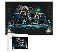 Jigsaw 300 PCS for Teenagerss Night Drive Canine Duo in Classic Car Jigsaw Relax Games Difficult Challenge Unique Gifts for Birthday And Christmas 300 PCS