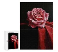 Jigsaw 300 PCS for Teenagerss Pink Rose on Red Fabric Jigsaw Puzzle Family Games Pattern Assembly Unique Gifts for Birthday And Christmas 300 PCS