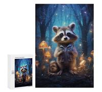 Jigsaw 300 PCS for Teenagerss Raccoon in Magical Forest Jigsaw Relax Games Difficult Challenge Unique Gifts for Birthday And Christmas 300 PCS