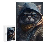Jigsaw 300 PCS for Teenagerss Rapper Cat with Glasses Puzzles for Adults Relax Games Staycation Kill Time for Is Ideal As A Gift 300 PCS