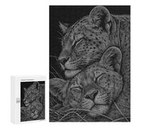 Jigsaw 300 PCS for Teenagerss Resting Leopards Black And White Art Puzzles for Adults Relax Games Staycation Kill Time for Is Ideal As A Gift 300 PCS